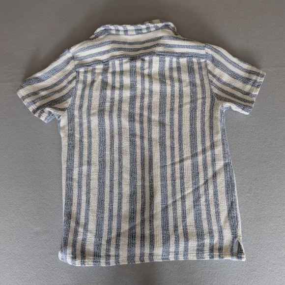 Vintage Summer Blue & White Textured Striped Short Sleeve Button Down Shirt Sz M - Picture 11 of 11